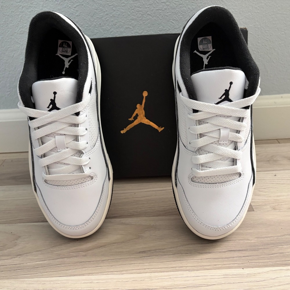 Jordan Flight Court GS White Black Sail Sneakers HF3333-100 Size 7Y